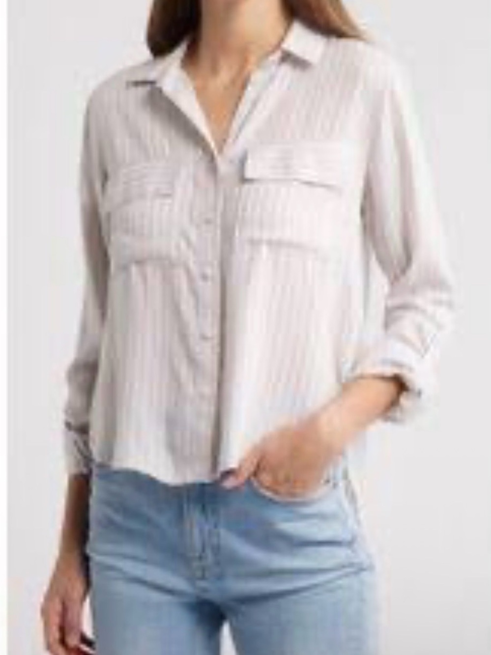 beachlunchlounge Neutral Striped Button-Down Shirt